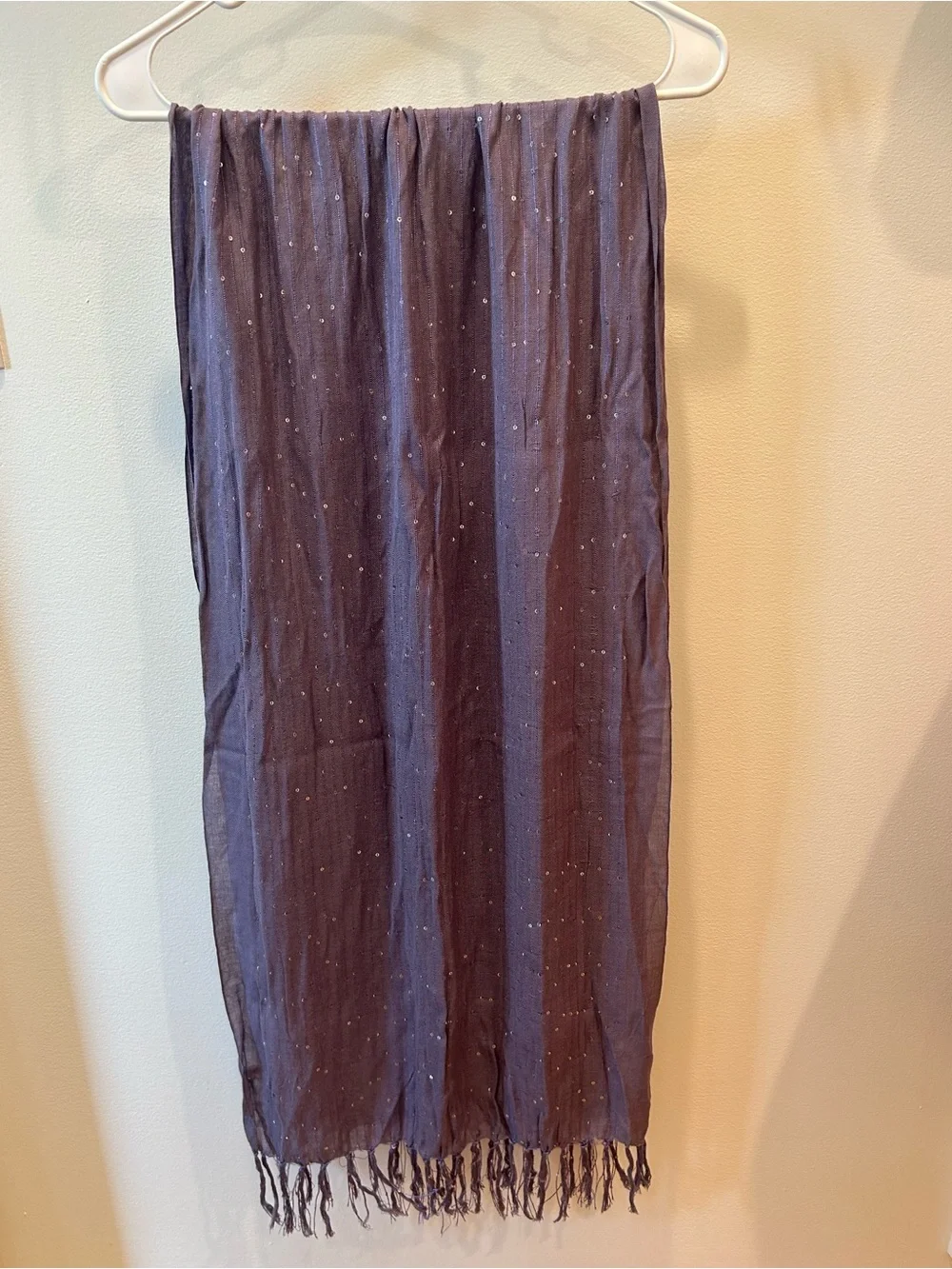 J.Crew Sequined Fringed Scarf Dusty Purple Lavender Metallic Accents 74”x20